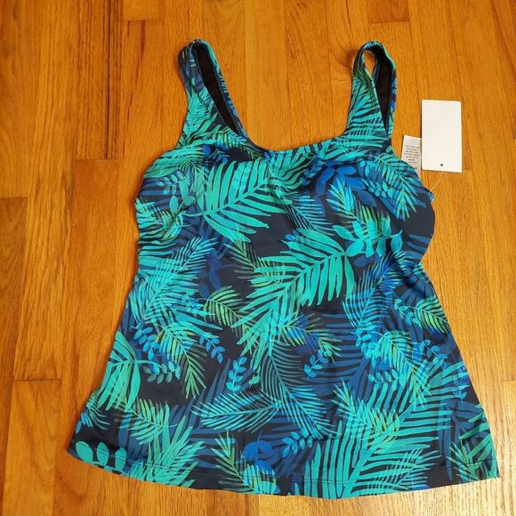 Swimsuits For All Other - Swimsuits For All Green Blue Tropical Scoopneck Tankini Swim Top 10 NEW NWT